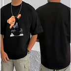 Generic Men's Casual Cotton Blend Printed Round Neck Half Sleeve T-Shirt (Black)