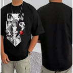 Generic Men's Casual Cotton Blend Printed Round Neck Half Sleeve T-Shirt (Black)