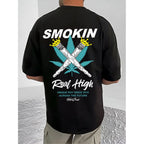 Generic Men's Casual Cotton Blend Printed Round Neck Half Sleeve T-Shirt (Black)