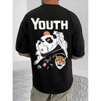 Generic Men's Casual Cotton Blend Printed Round Neck Half Sleeve T-Shirt (Black)