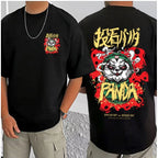 Generic Men's Casual Cotton Blend Printed Round Neck Half Sleeve T-Shirt (Black)