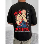 Generic Men's Casual Cotton Blend Printed Round Neck Half Sleeve T-Shirt (Black)