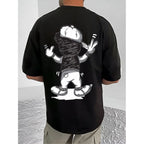 Generic Men's Casual Cotton Blend Printed Round Neck Half Sleeve T-Shirt (Black)