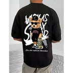 Generic Men's Casual Cotton Blend Printed Round Neck Half Sleeve T-Shirt (Black)