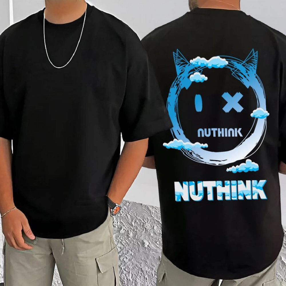 Generic Men's Casual Cotton Blend Printed Round Neck Half Sleeve T-Shirt (Black)