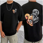 Generic Men's Casual Cotton Blend Printed Round Neck Half Sleeve T-Shirt (Black)