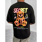 Generic Men's Casual Cotton Blend Printed Round Neck Half Sleeve T-Shirt (Black)