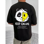 Generic Men's Casual Cotton Blend Printed Round Neck Half Sleeve T-Shirt (Black)