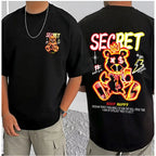 Generic Men's Casual Cotton Blend Printed Round Neck Half Sleeve T-Shirt (Black)