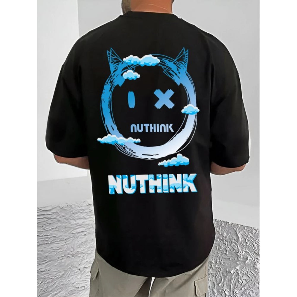 Generic Men's Casual Cotton Blend Printed Round Neck Half Sleeve T-Shirt (Black)