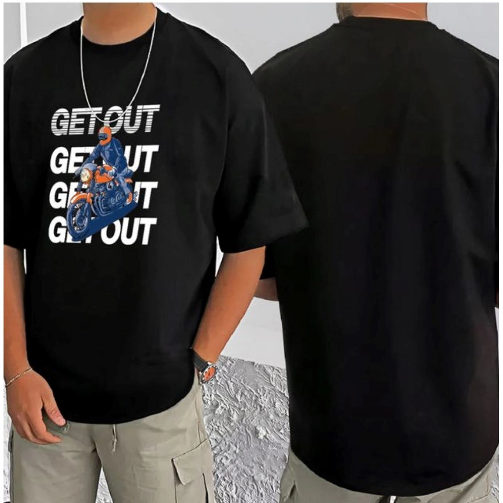 Generic Men's Casual Cotton Blend Printed Round Neck Half Sleeve T-Shirt (Black)