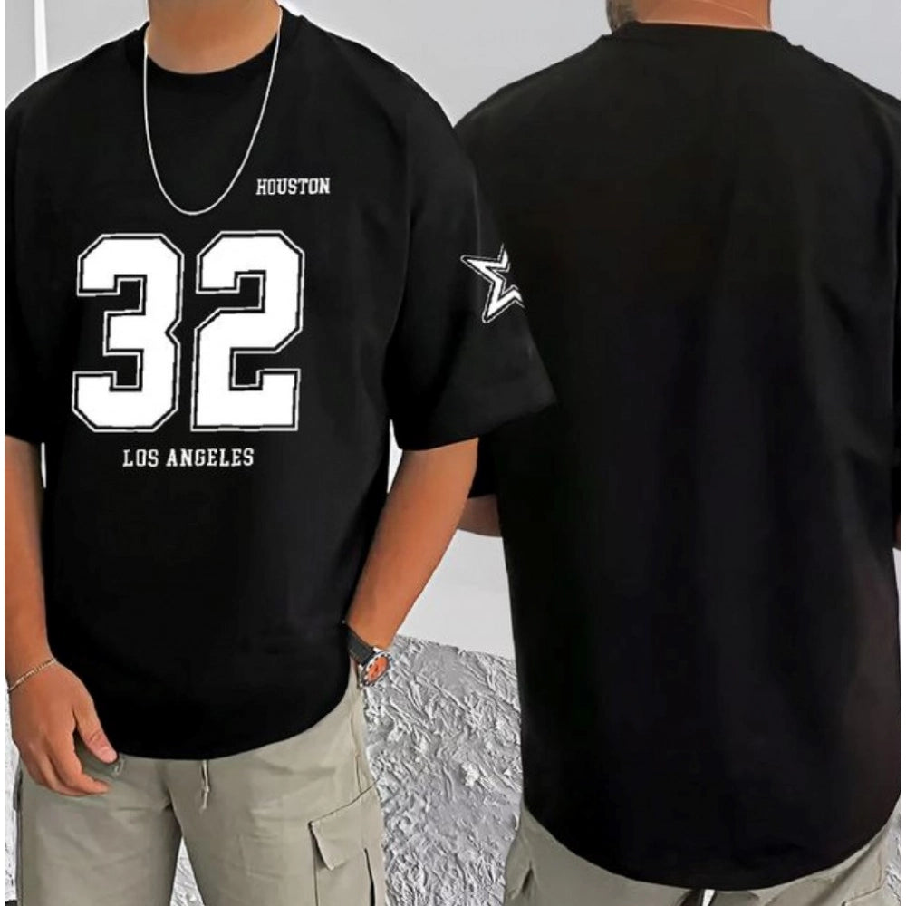 Generic Men's Casual Cotton Blend Printed Round Neck Half Sleeve T-Shirt (Black)