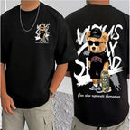 Generic Men's Casual Cotton Blend Printed Round Neck Half Sleeve T-Shirt (Black)