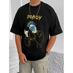 Generic Men's Casual Cotton Blend Printed Round Neck Half Sleeve T-Shirt (Black)