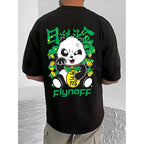 Generic Men's Casual Cotton Blend Printed Round Neck Half Sleeve T-Shirt (Black)