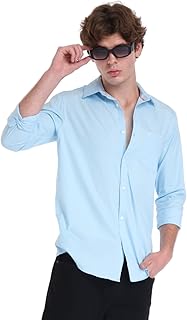 Men's Solid 100% Cotton Casual Full Sleeves Regular Fit Shirt with Pocket