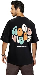 Men's Typography 100% Cotton T-Shirt - Oversized Fit, Round Neck, Half Sleeves