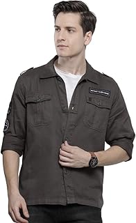 Men's Cotton Slim Fit Solid Full Sleeves Cutaway Collar Double Flap Pocket Casual Over Shirt