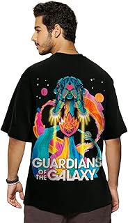 Official Marvel Merchandise Guardians of The Galaxy Men's 100% Cotton 220 GSM Graphic Print Oversized Fit Round Neck T-Shirt