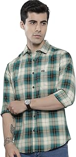 Men's Cotton Regular Fit Checkered Full Sleeves Spread Collar Casual Shirt