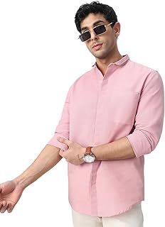 Men's Cotton Full Sleeve Regular Fit Casual Solid Shirt with Band Collar