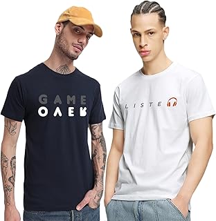 Men's Graphic Printed Regular Fit Half Sleeve Round Neck 100% Cotton T-Shirt (Pack of 2)