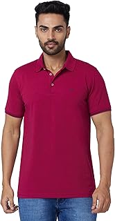 Men's Cotton Polyester Blend Solid Pattern Slim Fit Rib Collar Polo Neck Half Sleeve Casual T-Shirt