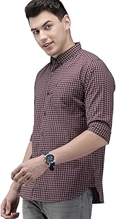 Men's Maroon Cotton Slim Fit Button-Down Casual Shirt