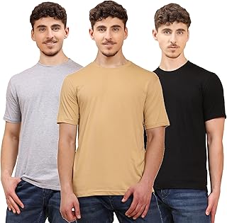 Men's Cotton Round Neck Plain T-Shirts Pack of 3 | Regular Fit Half Sleeve Tees for Everyday Wear